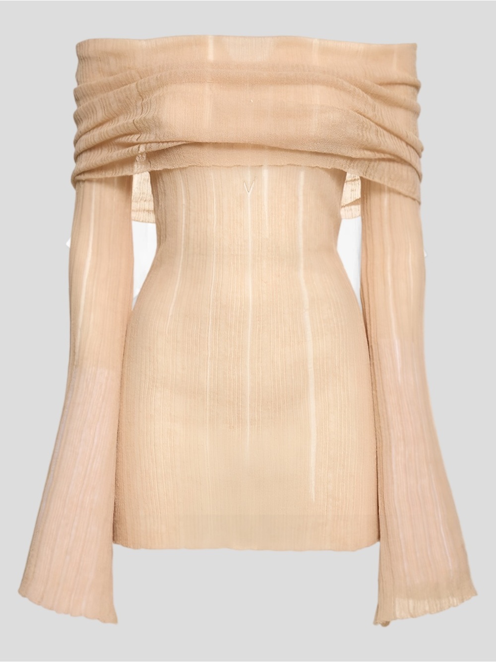 Aya Muse Strapless Off-Shoulder Ribbed Mini Dress in Nude